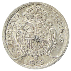 Монета 50 сентимо 1926 года Испания (реверс)