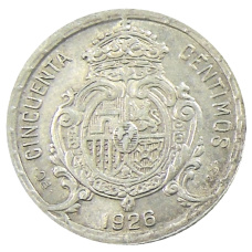 Монета 50 сентимо 1926 года Испания (реверс)