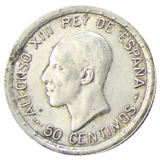Монета 50 сентимо 1926 года Испания (аверс)