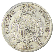 Монета 50 сентимо 1926 года Испания (реверс)
