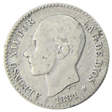 Монета 50 сентимо 1881 года Испания (аверс)