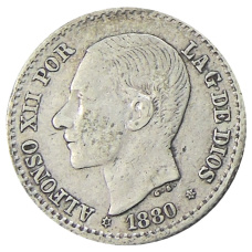 Монета 50 сентимо 1880 года Испания (аверс)