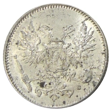 Монета 50 пенни 1917 года Русская Финляндия — Орел без корон (Временное правительство) (реверс)