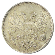Монета 50 пенни 1917 года Русская Финляндия — Орел без корон (Временное правительство) (реверс)