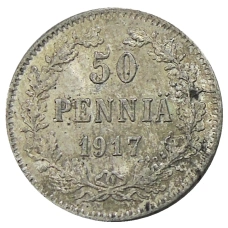 Монета 50 пенни 1917 года Русская Финляндия — Орел без корон (Временное правительство) (аверс)