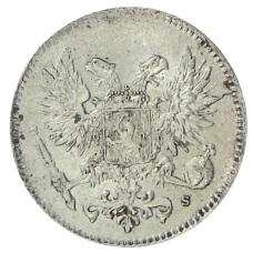 Монета 50 пенни 1917 года Русская Финляндия — Орел без корон (Временное правительство) (реверс)