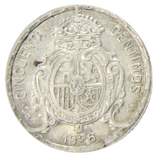 Монета 50 сентимо 1926 года Испания (реверс)