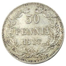 Монета 50 пенни 1917 года Русская Финляндия — Орел без корон (Временное правительство) (аверс)