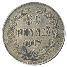 Монета 50 пенни 1917 года Русская Финляндия — Орел без корон (Временное правительство) (аверс)