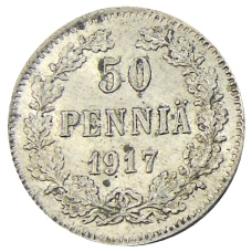 Монета 50 пенни 1917 года Русская Финляндия —  Орел без корон (Временное правительство) (аверс)
