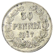 Монета 50 пенни 1917 года Русская Финляндия —  Орел без корон (Временное правительство) (аверс)