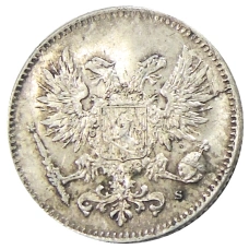 Монета 50 пенни 1917 года Русская Финляндия —  Орел без корон (Временное правительство) (реверс)