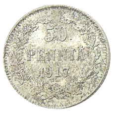 Монета 50 пенни 1917 года Русская Финляндия — Орел без корон (Временное правительство) (аверс)