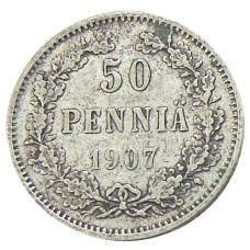 Монета 50 пенни 1907 года Русская Финляндия (аверс)
