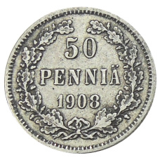 Монета 50 пенни 1908 года Русская Финляндия (аверс)