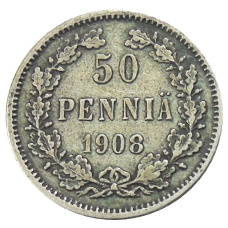 Монета 50 пенни 1908 года Русская Финляндия (аверс)