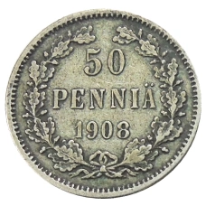 Монета 50 пенни 1908 года Русская Финляндия (аверс)