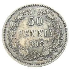 Монета 50 пенни 1908 года Русская Финляндия (аверс)