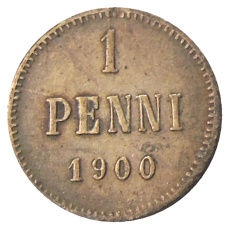 Монета 1 пенни 1900 года Русская Финляндия (аверс)