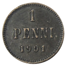 Монета 1 пенни 1901 года Русская Финляндия (аверс)