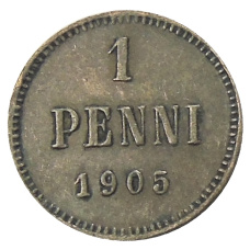 Монета 1 пенни 1905 года Русская Финляндия (аверс)
