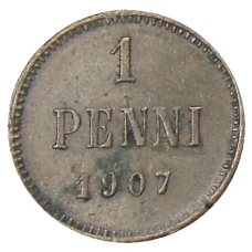Монета 1 пенни 1907 года Русская Финляндия (аверс)