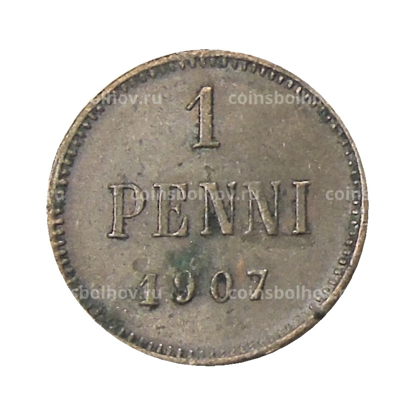 Монета 1 пенни 1907 года Русская Финляндия