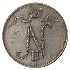 Монета 1 пенни 1907 года Русская Финляндия (реверс)