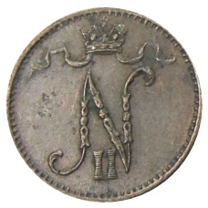 Монета 1 пенни 1907 года Русская Финляндия (реверс)