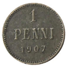 Монета 1 пенни 1907 года Русская Финляндия (аверс)