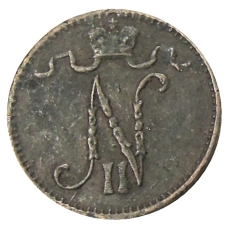 Монета 1 пенни 1907 года Русская Финляндия (реверс)