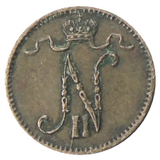Монета 1 пенни 1907 года Русская Финляндия (реверс)