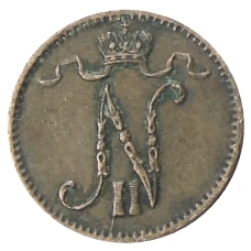 Монета 1 пенни 1907 года Русская Финляндия (реверс)