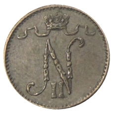 Монета 1 пенни 1907 года Русская Финляндия (реверс)