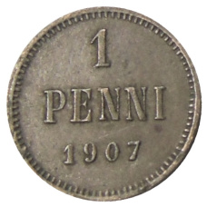 Монета 1 пенни 1907 года Русская Финляндия (аверс)