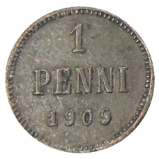 Монета 1 пенни 1909 года Русская Финляндия (аверс)