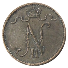 Монета 1 пенни 1909 года Русская Финляндия (реверс)