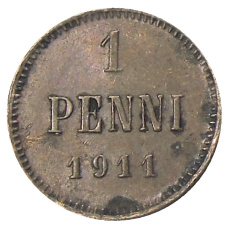 Монета 1 пенни 1911 года Русская Финляндия (аверс)