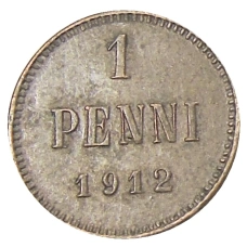 Монета 1 пенни 1912 года Русская Финляндия (аверс)