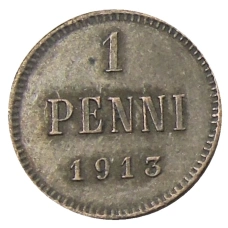 Монета 1 пенни 1913 года Русская Финляндия (аверс)