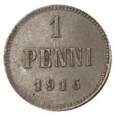 Монета 1 пенни 1916 года Русская Финляндия (аверс)