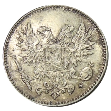 Монета 50 пенни 1917 года Русская Финляндия — Орел без корон (Временное правительство) (реверс)