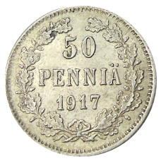 Монета 50 пенни 1917 года Русская Финляндия -Орел без корон (Временное правительство) (аверс)