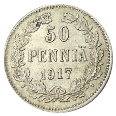 Монета 50 пенни 1917 года Русская Финляндия -Орел без корон (Временное правительство) (аверс)