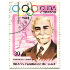 Марка «Барон Пьер де Кубертен» 1984 год Куба (аверс)