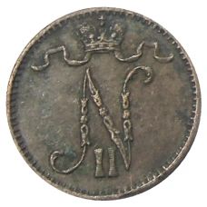 Монета 1 пенни 1907 года Русская Финляндия (реверс)