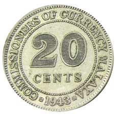 Монета 20 центов 1943 года Малайя (аверс)