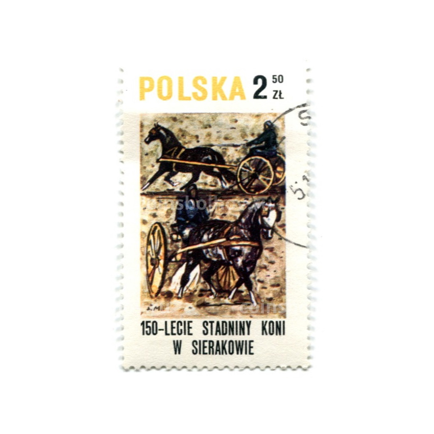 Марка «150 лет объездке лошадей в Серакове» (упряжка) 1980 год Польша
