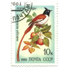 Марка «Певчие птицы — Райская мухоловка» 1981 год
