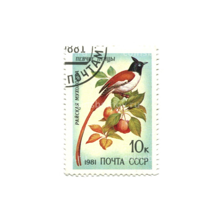 Марка «Певчие птицы — Райская мухоловка» 1981 год